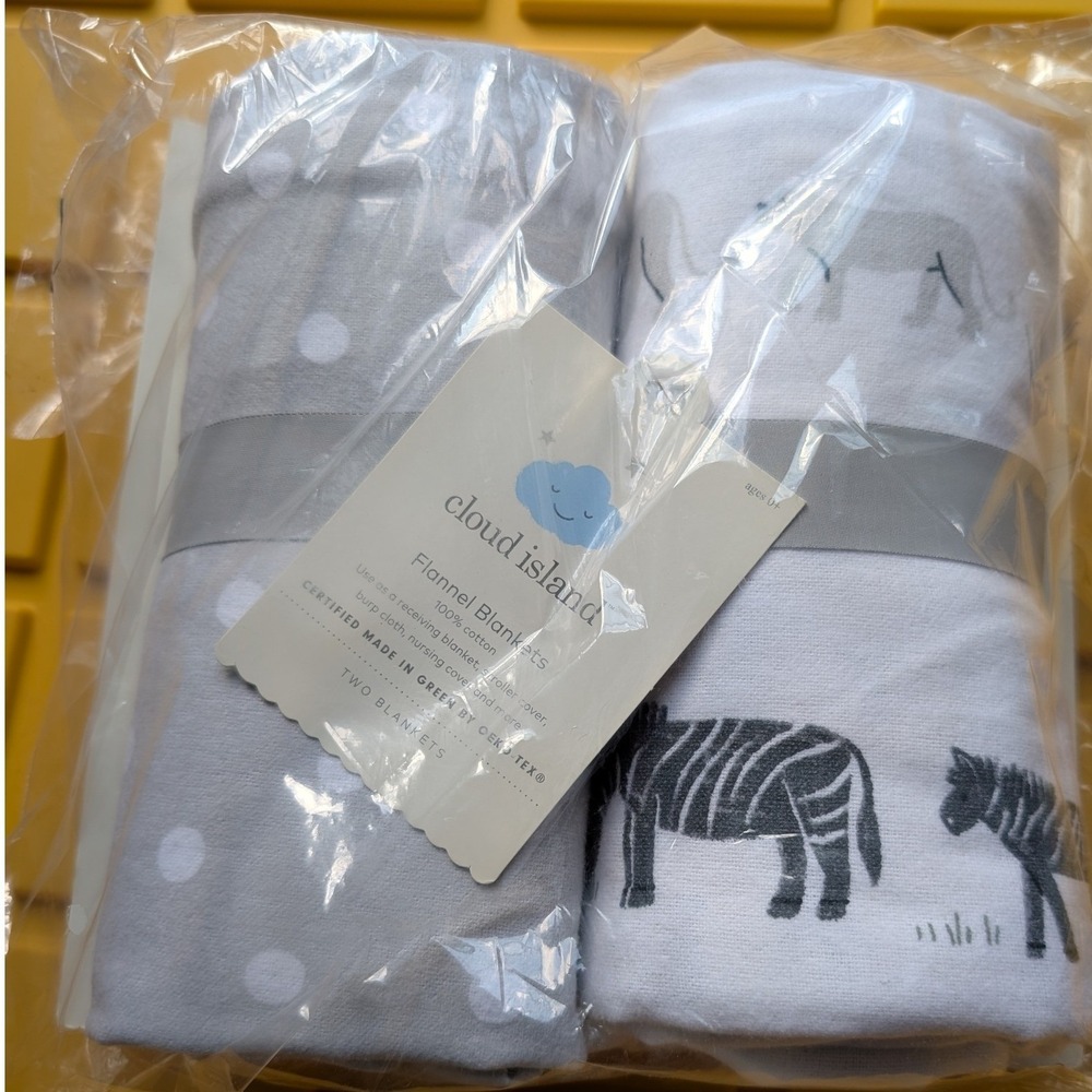 NEW Cloud Island 2 Pack Flannel Blankets Two by Two Animal Elephant Zebra 30x30